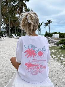 Graphic Print T-Shirt, Short Sleeve, Round Neck, Casual Style For Summer And Spring, Women's Clothing Y2k - 白色 - 查看 10