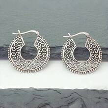 Bohemian Style Hollow Ring Earrings, Retro Texture, Versatile Fashion, Suitable For Women's Daily Wear - Silver - View 1