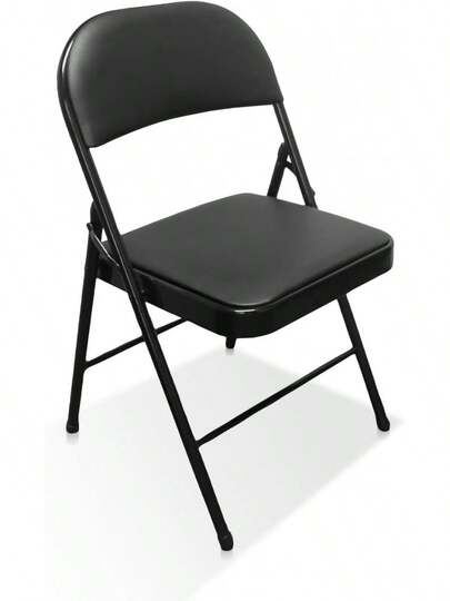Foldable Padded Chair With Metal Frame Heavy Duty For Office Home Dining Easy Storage Black Pack Of 2