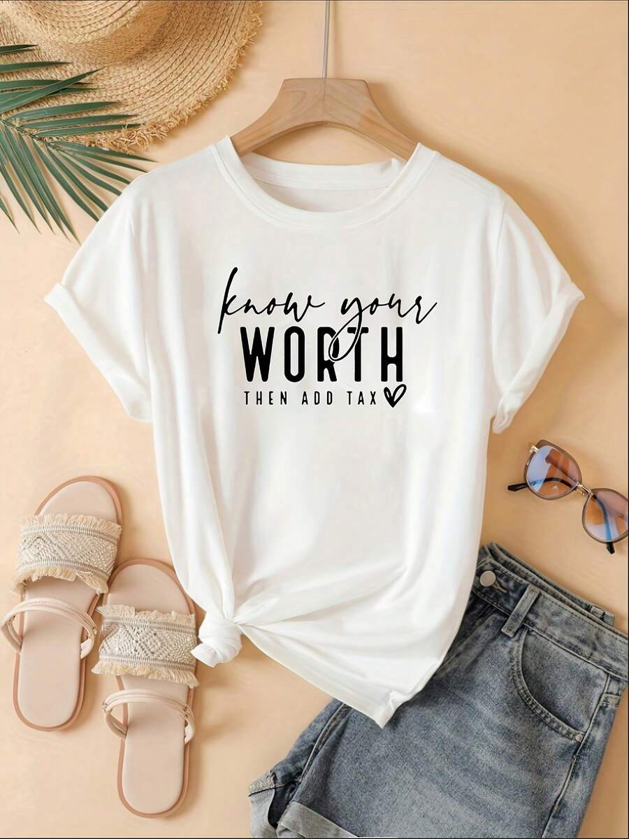Camiseta de manga corta de cuello redondo blanco de las mujeres, una camiseta de verano casual que es suave y transpirable, perfectara casa, vies y - un regalo i para el día de la madre y lascua, con diseño elegante y minimalista