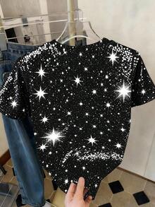 Camiseta de manga corta de cuello redondo con estampado de leopardo casual para mujer, verano - Multicolor - Ver 2