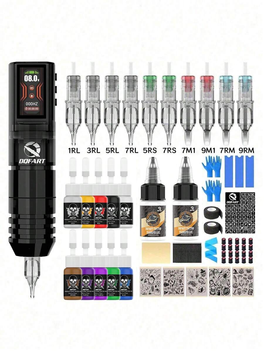 Wireless Tattoo Gun Kit, Equipped With 1600mAh Power Supply, LED Digital Display, All-In-One Tattoo Machine Set, Includes Tattoo Needles, Tattoo Ink, Complete Tattoo Kit, Suitable For Beginners And Tattoo Artists - Multicolor - View 1