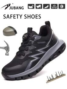 Men's Rotary Buckle Safety Work Shoes, Steel Toe, Durable Sports Shoes, Anti-Puncture Anti-Slip Industrial Construction Shoes (Run Small By Half Size) - Black - View 2