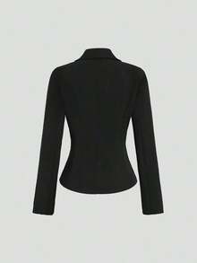 Clasi Blazer casual de unicolor, otoño - Negro - Ver 3