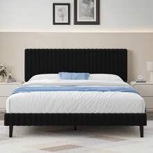 Queen Bed Frame, Upholstered Bed Frame With Headboard And Footboard, Vertical Channel Tufted Headboard, White/ Black/ Pink/ Green/ Blue, Twin/ Full/ Queen/ King - màu đen - Xem 1