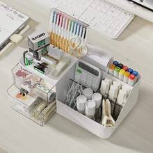 1pc Rectangular Desk Organizer Plastic Cosmetic Drawer Storage Box, Multi-Functional Desktop Organizer Suitable For Students And Office Desk - Desktop Compartment Storage Box - View 5
