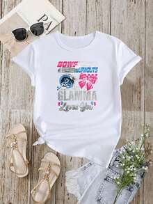 Bows and Burnouts Glamma Loves You - Camiseta Casual de Cuello Redondo para Mujer, Regalo para Fanáticas de las Animadoras y Abuelas - Negro - Ver 10