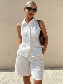 Conjunto de dos piezas de mujer de mezclilla para fiesta totalmente blanca, conjunto de fiesta totalmente blanco para mujer - Blanco - Ver 2