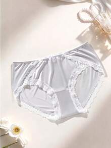 Aesletic 1PC Plus Size Women's Panties Satin-Finish Lace Bright Pink Bow Sexy Panties. Breathable,Lace, Lightweight Highly Elastic,Specially Designed - Light Grey - View 3
