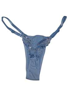 Butterfly Panties Kit 2 Microfiber Thong Lingerie Sexy Sensual Adjustable G-String - White and Baby Blue - View 3