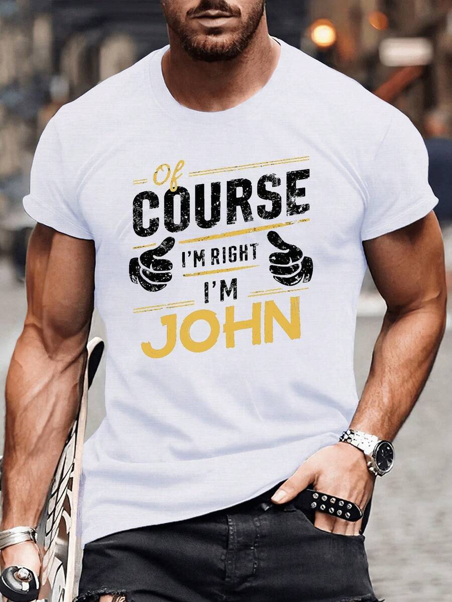 Men's Graphic Short-Sleeve T-Shirt With The Phrase "I'm John" For Plus Sizes, Perfect Gift Option, Everyday Casual Wear, Men's Shirts, Women's T-Shirts, Women's Blouses, Durable Cotton With National Shipping - 白色 - 查看 1
