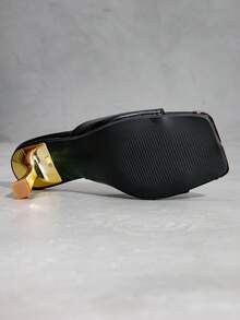 新款夏季时尚金色搭扣凉鞋，简约露趾细高跟鞋 - 黑色 - 查看 9