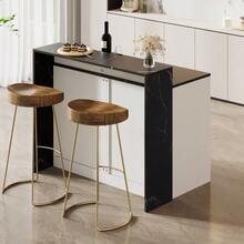 Kitchen Island, Kitchen Island With Bar, Kitchen Table And Bar, Multifunctional Kitchen Table With Pet Rest Area, For Kitchen And Dining Room, Black And White Marble Look, 120*80*100cm - Black and White - View 5