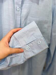 Linen Shirt And Pants Set, 2 Pieces, Lined With Elastic. - azul claro - Ver 5
