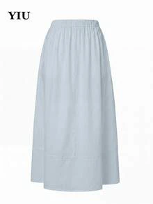 YIU Women's Blue Umbrella-Shaped Minimalist Elegant Long Dress, With Pockets, Suitable For Daily Casual, Vacation, Office, Travel, Dating Wear - Baby Blue - View 5