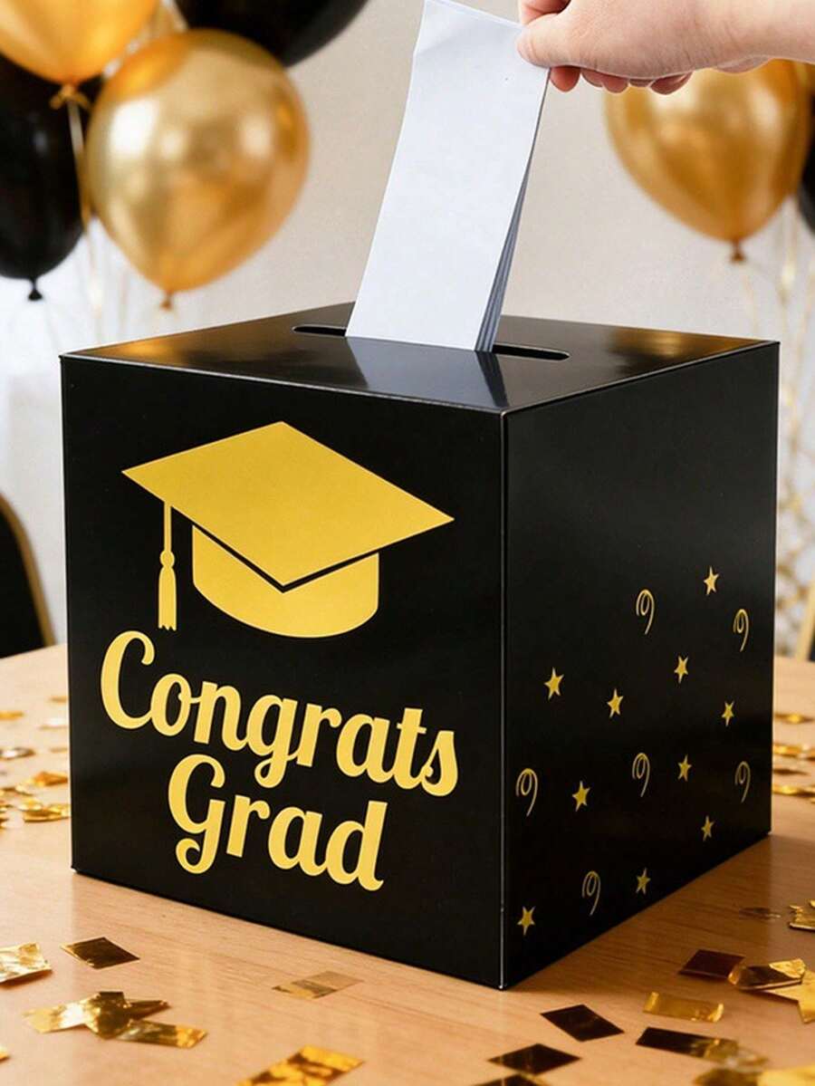 1pc 2026 Graduation Paper Card Box, Black & Gold Voting Card Box, Graduation Commemorative Box, Gift Box, Graduation Congratulatory Message Box, Voting Box, Feedback Card Box, Graduation Voting Game Supplies, Graduation Party Decor, Graduation Party Supplies, Graduation Gift, Desktop Decor, Decorative Box - Multicolor - View 1