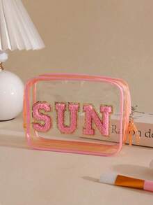 Túi đựng mỹ phẩm chống nước trong suốt SPF, túi đựng đồ vệ sinh cá nhân khóa kéo PVC, túi du lịch cầm tay SPF đính bông xốp, tùy chọn size nhỏ/lớn - Nhiều màu - Xem 15