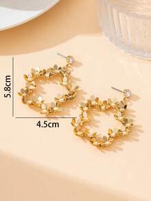 1 Pair Elegant Niche Design Summer New Vacation Style Golden Glitter Floral & Star Dangle Earrings For Women - Yellow Gold - View 6