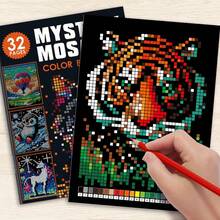 1pc 32-Page Mysterious Mosaic Coloring Book, Fun Digit Coloring, Back To School/Graduation Gift, Painting Practice Book For Color Perception And Drawing Skills Improvement - Multicolor - View 4
