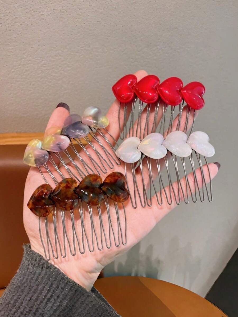新款醋酸纤维心形甜美防滑发夹,刘海夹,优雅发饰,可固定发髻 - 彩色 - 查看 1