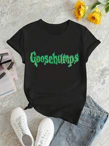 Women's Simple Casual Short-Sleeve Sports T-Shirt With Round Neck And Minimalist English Print, Comfortable Summer Top For Women During Vacation. Y2k T-Shirt - 黑色 - 查看 3