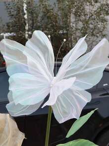 Nueva mariposa iridiscente de seda, decoración de mariposa 3D de 50 cm para fotografía de boda al aire libre, exhibición y celebración de boda - Blanco - Ver 10