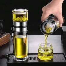 Cốc trà thủy tinh hai lớp 350/400ml, có tay cầm tiện lợi, nắp đậy kín, lưới lọc tách trà và nước, dễ dàng vệ sinh. - trong suốt - Xem 5