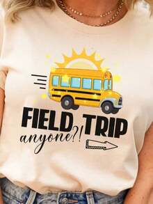 1 "Field Trip Anyone" T-Shirt, School Trip T-Shirt, "Teacher Magic School Bus" T-Shirt, Field Day T-Shirt, "Seatbelts Everyone" T-Shirt, "Frizzle" T-Shirt, Teacher T-Shirt, Oversized Graphic Tees For Women, 100% Cotton, Crew Neck, Short Sleeve, Casual Tops, 180g, 100% Cotton, All Designs Are Printed. Unisex. - 白色 005 - 查看 12