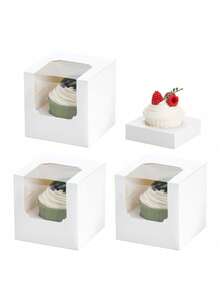 5pcs/20pcs/50pcs Window Bread Box, Pastry Box, New Large Square Cake Box, Small Kraft Paper Cupcake Box, Suitable For Cookies, Macarons, Mini Snacks, Suitable For Holidays, Parties, Paper Cup Cake Box, Birthday Gift Packaging - Multicolor - View 6