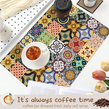 1pc Multicolor Floral Tile Pattern Printed Coffee Bar Mat, Stove Mat, Drainage Mat, Silicone Drainage Mat For Coffee Machine, Rubber Drainage Mat, Super Absorbent And Wear-Resistant Dish Drying Mat, For Countertop, Restaurant, Kitchen, Patio Dining Table Decor, Household Kitchen Supplies, Countertop Decorative Mat - Multicolor - View 8