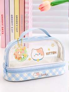 Hộp bút hai lớp trong suốt Sanrio - Túi đựng văn phòng phẩm dung tích lớn, hình hoạt hình dễ thương, có tay cầm, dành cho học sinh. - Phiên bản hoạt hình - Xem 7