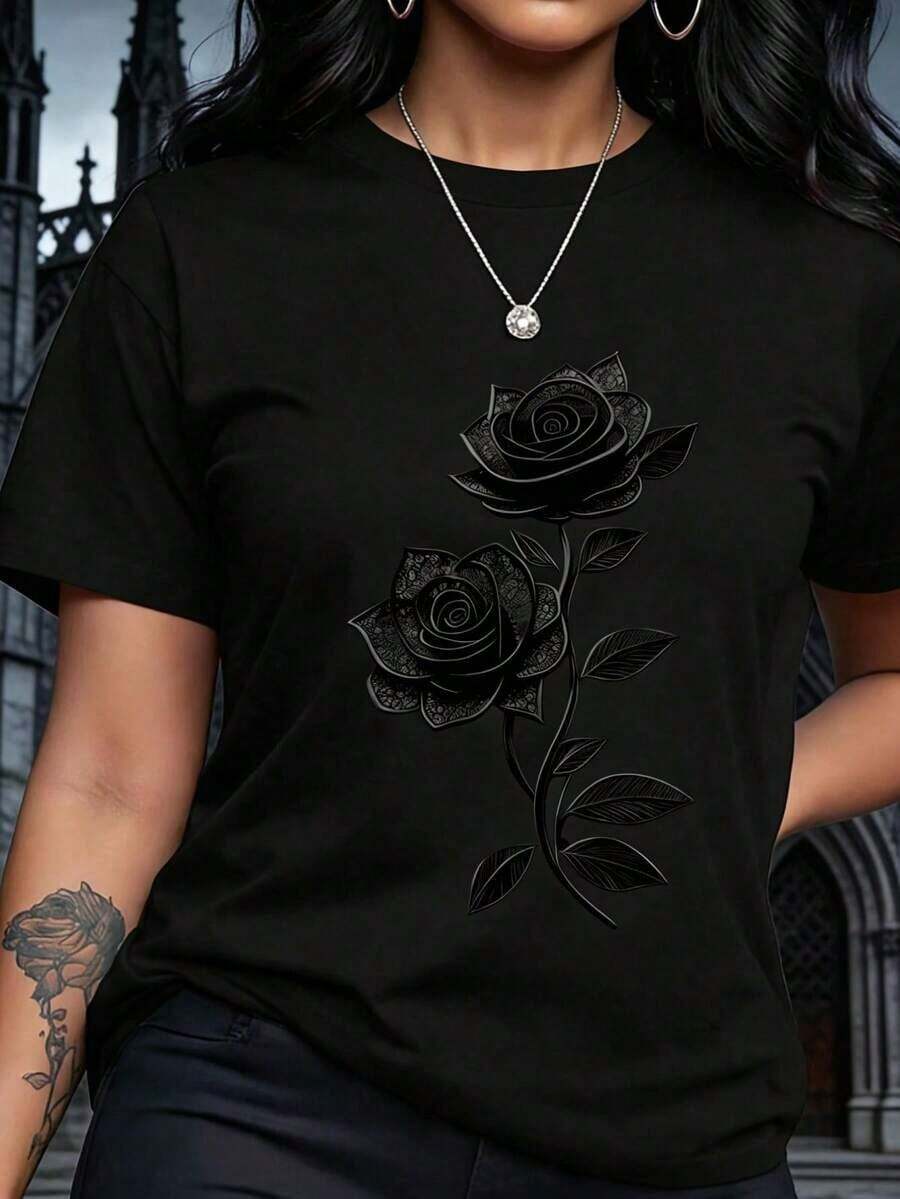 ¡Novedad! Blusa de manga corta para mujer, diseño liso, ideal para estar en casa o para uso casual. Oferta por tiempo limitado. Preciosa blusa, cómoda y de largo regular. Lavable a máquina. - Negro - Ver 1