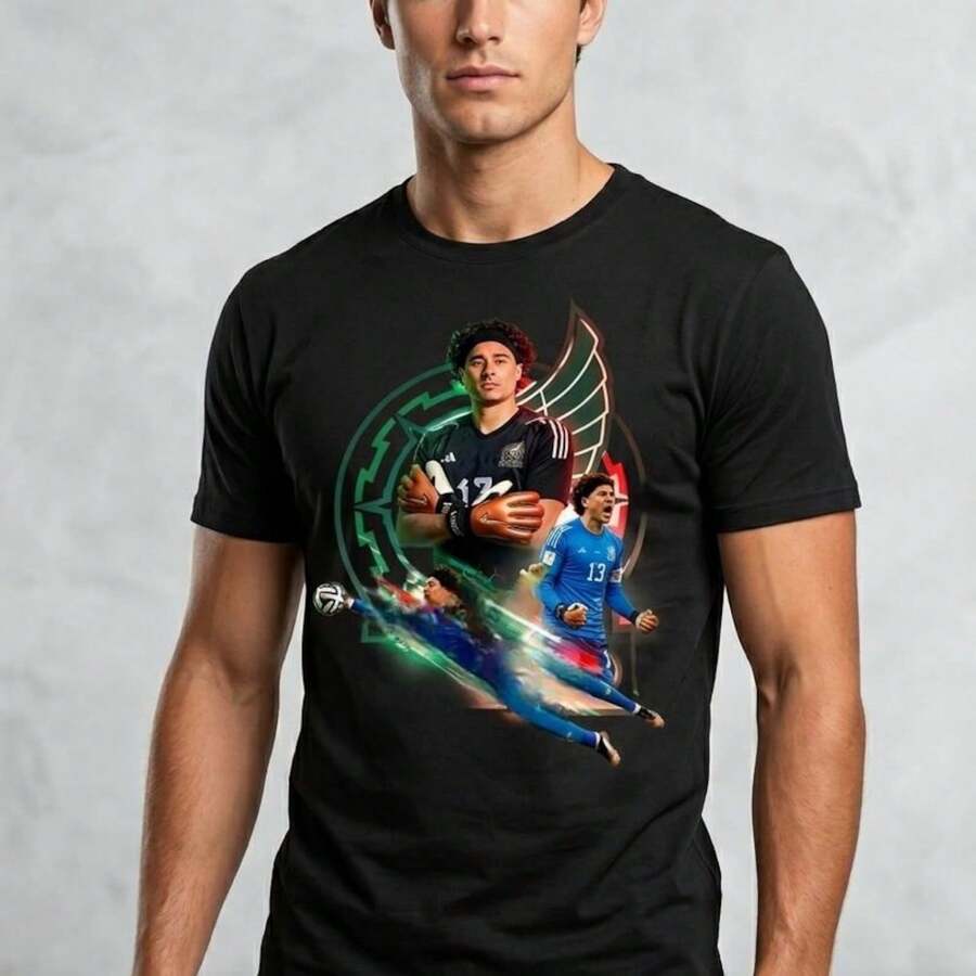 Guillermo Memo Ochoa Mexico S1occer S1Hirt.220G man Al1 godn spine, 220G A1DA for stability. The styling A1DA1 is suitable for all identities, both male and female. Fabric S 1 fabric C 1ality, practical in any combination A1JE, soft to the touch but designed for permanence. Fresh blouses, fall suits, VaC1Actions, Mexican themed, 2026 World Cup themed dresses - Negro - Ver 1