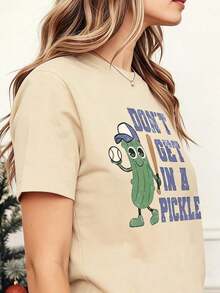 Funny Baseball T-Shirt For Mom, 'Don't Get Into Trouble' T-Shirt, Gift For Mom, Retro Baseball T-Shirt For Women, Men's T-Shirt, Unisex Style, Holiday Gift T-Shirts, White T-Shirt For Women - 杏色 - 查看 3
