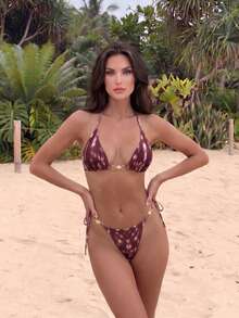 Bộ bikini hai dây kiểu dáng thường ngày, chất liệu co giãn cao, họa tiết da báo, thích hợp cho mùa xuân/hè, kỳ nghỉ, tiệc bãi biển và mặc hàng ngày. - Nhiều màu - Xem 2