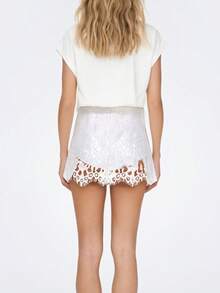 Womenacute;s Elegant Lace Mini Skirt With Inner Shorts Scalloped Hem Sheer Floral Pattern High Waist Party Night Out Bottoms - Blanco - Ver 2