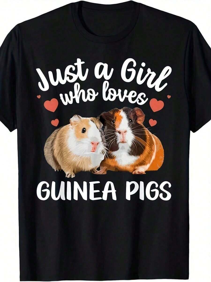 Guinea Pig Lovers T-Shirt - Capybara And Guinea Pig Design, 100% Cotton, Unisex Casual T-Shirt For Women And Men - Gift For Pet Owners, Ideal For Guinea Pig Lovers - 黑色 - 查看 1