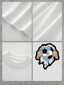 Manos rasgando tela para revelar bandera de Argentina y balón simbolizando pasión y fuerza del fútbol nacional camiseta de mujer 100% algodón cómoda y perfecta para fanáticas del deporte y orgullo argentino - Blanco - Ver 4
