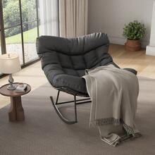 Techigher Outdoor Rocking Chair, Patio Egg Papasan Chair With Thick Cushion & Metal Frame, Lounge Rocker Seat, Outdoor Rocker Egg Chairs For Living Room, Garden, Patio, Balcony - 灰B - 查看 5