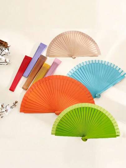Retro Handheld Folding Fan, Solid Color Wooden Fan, Minimalist Wooden Folding Fan For Women, Modern Minimalist, Classical Solid Color Folding Fan, Dance Performance Prop, Wedding Party Home Decor