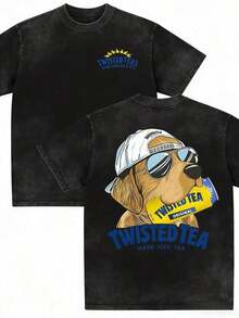 Twisted Tea T-Shirt, 230 G/M² Thick Cotton T-Shirt, Unisex Urban Retro Style T-Shirt, Casual Outdoor Wear, Machine Washable, Perfect Gift For Men And Women, Graphic T-Shirts For Women, Summer Outfits For Women - 黑色 - 查看 1