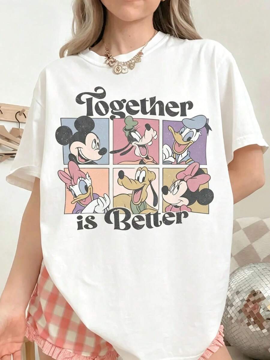 Disney's Comfortable Colors Mickey Mouse Is A Better Shirt For Friends, Vintage Disney Family Travel T-Shirt, Minnie Mouse Donald Duck Goofy Graphic T-Shirt, Plus Size Women's Clothing Is Unisex, And It Is An Excellent Gift. . Plus Size Women's Wear Is Unisex, Which Is An Excellent Gift. - 白色 - 查看 1