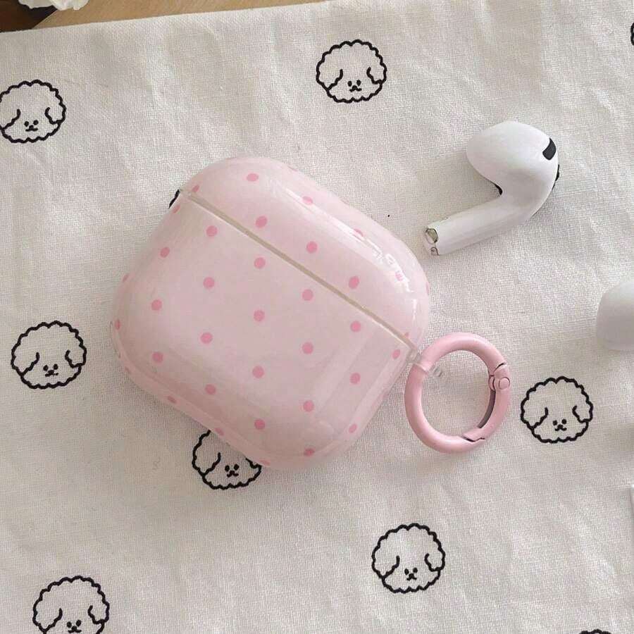 Minimalist Pink Polka Dot Patterns Bluetooth Earphone Case Pink Polka Dot Simple Design Earphone Case + Hanging Ring Set Compatible With Apple Pro3/ Pro2/ Pro/ 4/ 3/ 2 Spring Pastel Gift - Đỏ - Xem 1