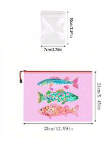 防水海灘化妝包，可愛小魚圖案，彩色網格化妝袋，大容量便攜式化妝收納袋，透氣海灘盥洗包，夏季旅行收納袋，游泳、度假、大學宿舍多功能洗漱包 - 彩色 - 查看 10