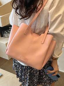 1pc Solid Color Quilted Women's Tote Bag, Practical PU Large Pocket Design, Elegant Ladies Tote Bag, Multi-Pocket Women's Work Bag & Casual Bag, Can Accommodate Laptop, Tablet, Wallet, Cosmetics, Ideal For Commuting, Shopping, Travel In Summer, Great Gift, High-Quality Ladies Handbag - Multicolor - View 5