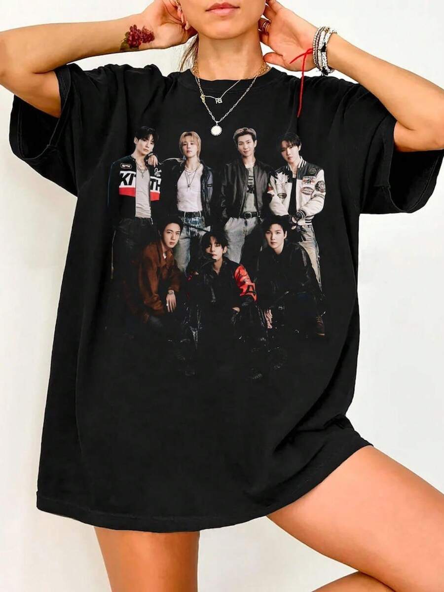 Arirang World Tour 2026 T-Shirt, Bangtan Boys Fan Art Concert T-Shirt, Concert T-Shirt, Fashion, Urban Style, Outdoor Play Clothes, Vacation Clothes, Warm Weather Clothes, Summer Casual Wear - 黑色 - 查看 1