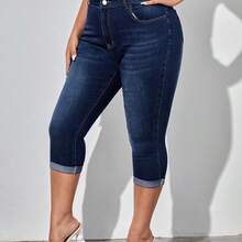 Lady Plus Roll Hem Skinny Capri Jeans - Azul lavado oscuro - Ver 5