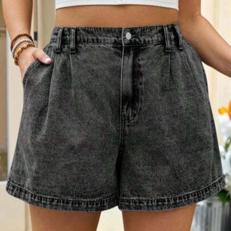 Tall CURVE Plus Size Women Summer Fall Women Clothes Back To School Y2k 2000s Style Streetwear Stockholm Style Punk Airport For Women Date Nights Women Going Outs Micro Shorts Casual Blue Denim Frayed Hem Shorts - Negro - Ver 1