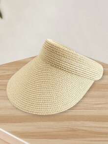 1pc Raffia Sun Hat, Wide Brim Rollable & Foldable, Summer Beach Vacation Travel Straw Hat - Multicolor - View 14