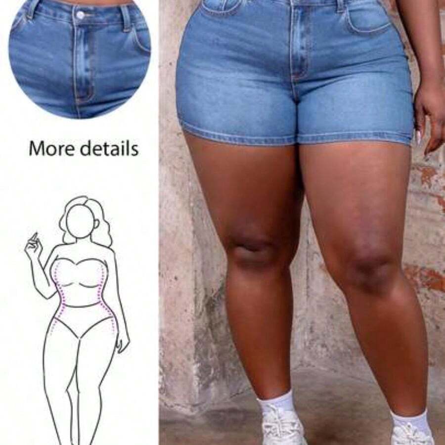 Plus Size Blue Denim Shorts, Casual Skinny Stretch Shorts Summer For Women Vacation Women Cowgirl For Women Western Wear Women Business Casual Woman Festival Airport For Women Graduation 4th Of July Comfy Shorts - Lavado ligero - Ver 1